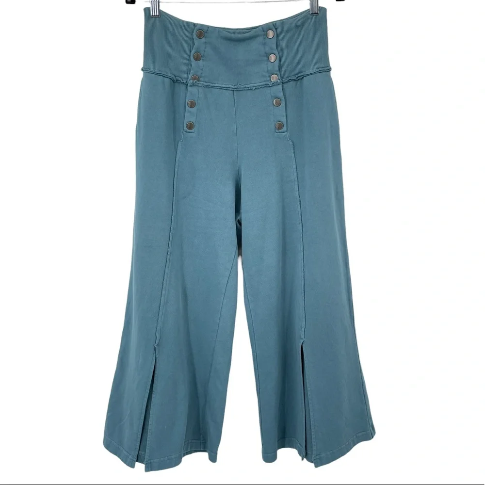 Free People Movement Wide Elastic Waistband Front Slit Wide Leg Lounge Pants Lg